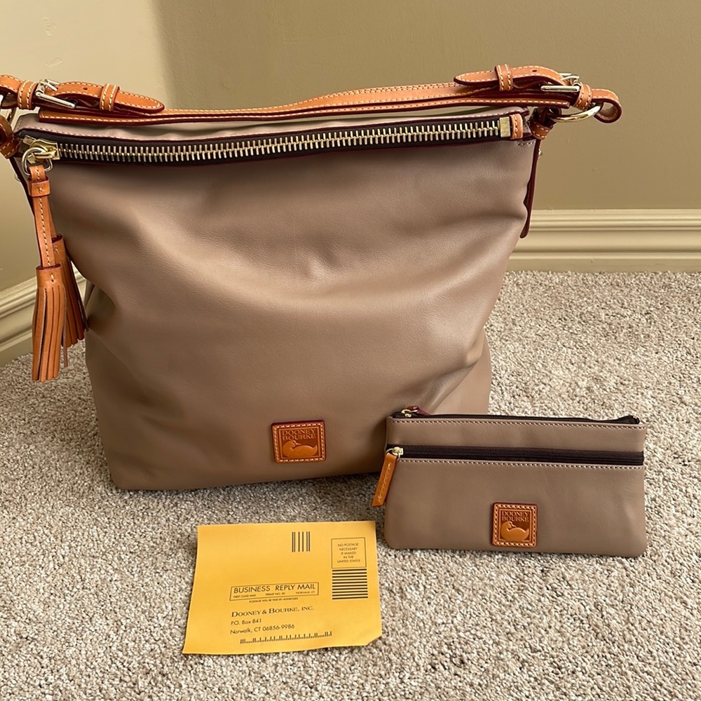 Dooney and Bourke smooth leather hobo in taupe